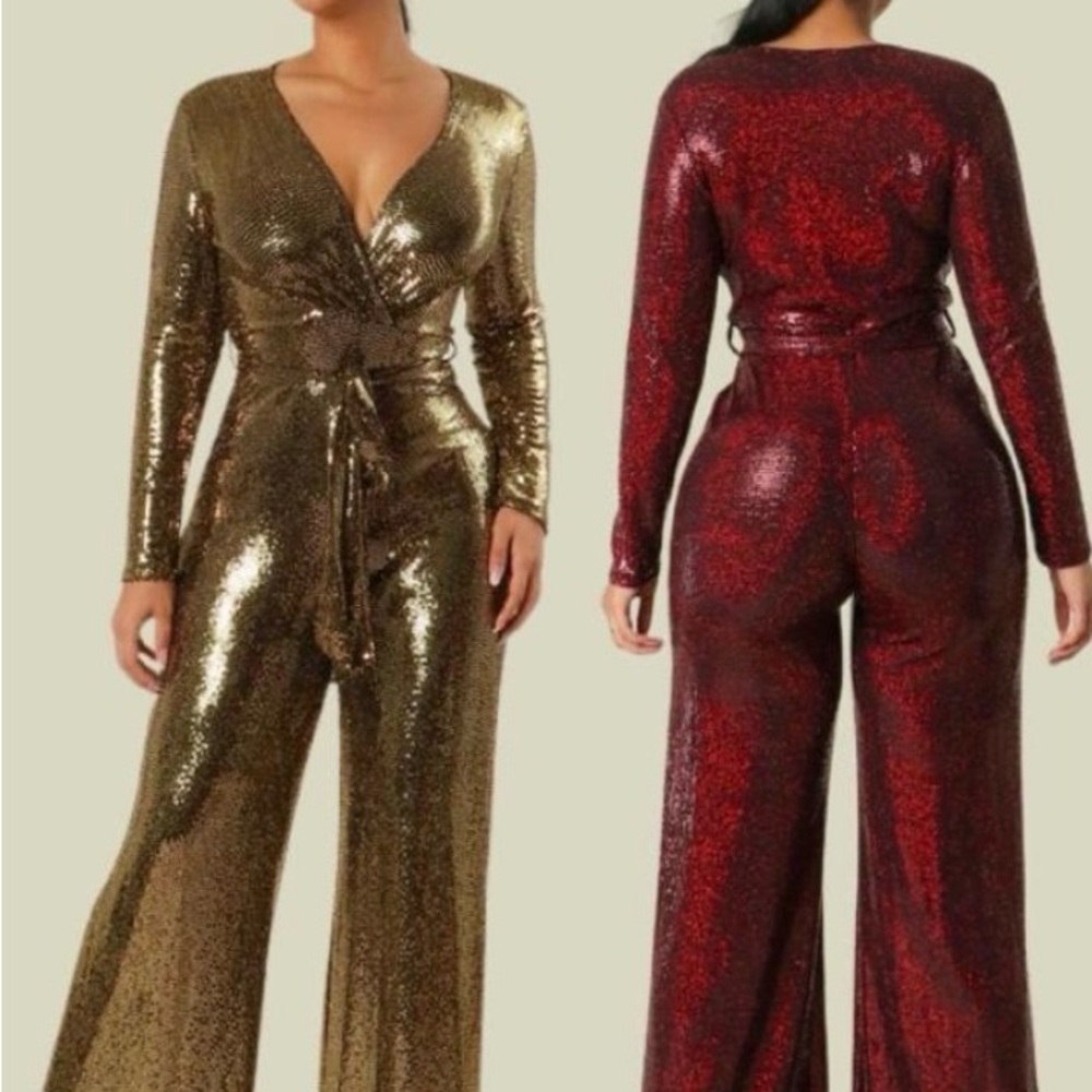 Burgundy Sequin Jumpsuit